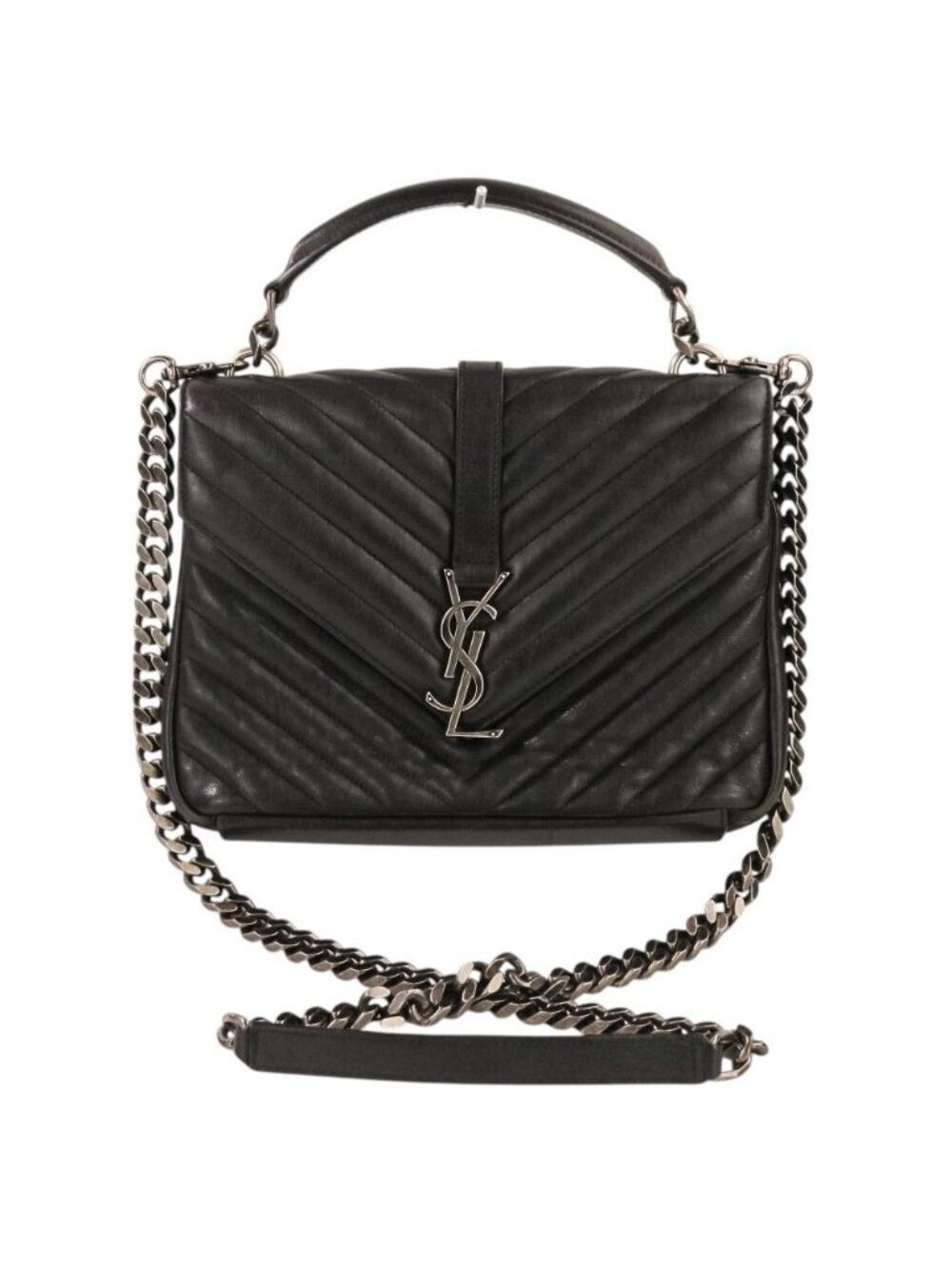 Saint Laurent Paris Carre Medium Leather 2-Way Chain Shoulder Bag Black